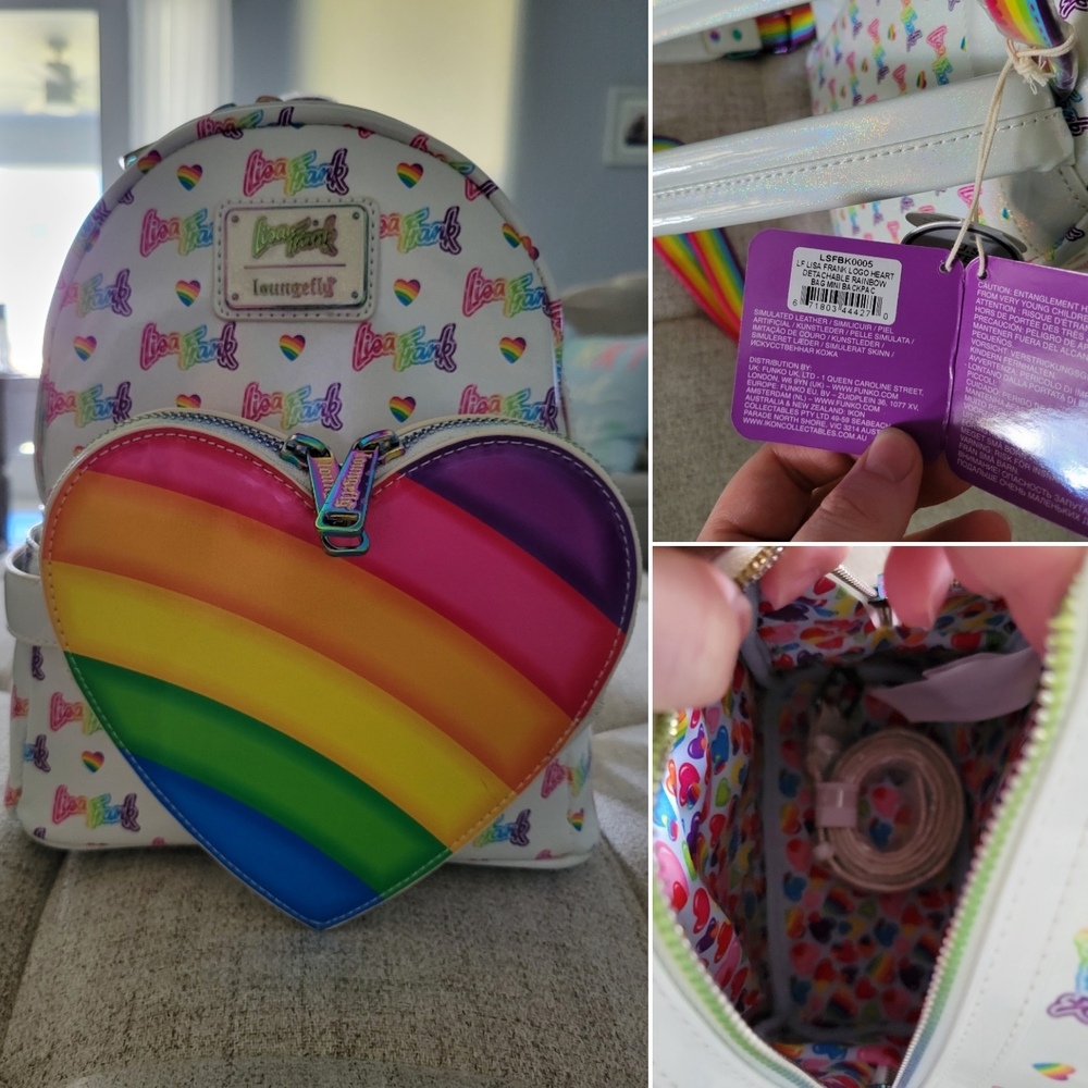 Loungefly Lisa Frank Backpack With Detachable Crossbody Rainbow Heart Pride